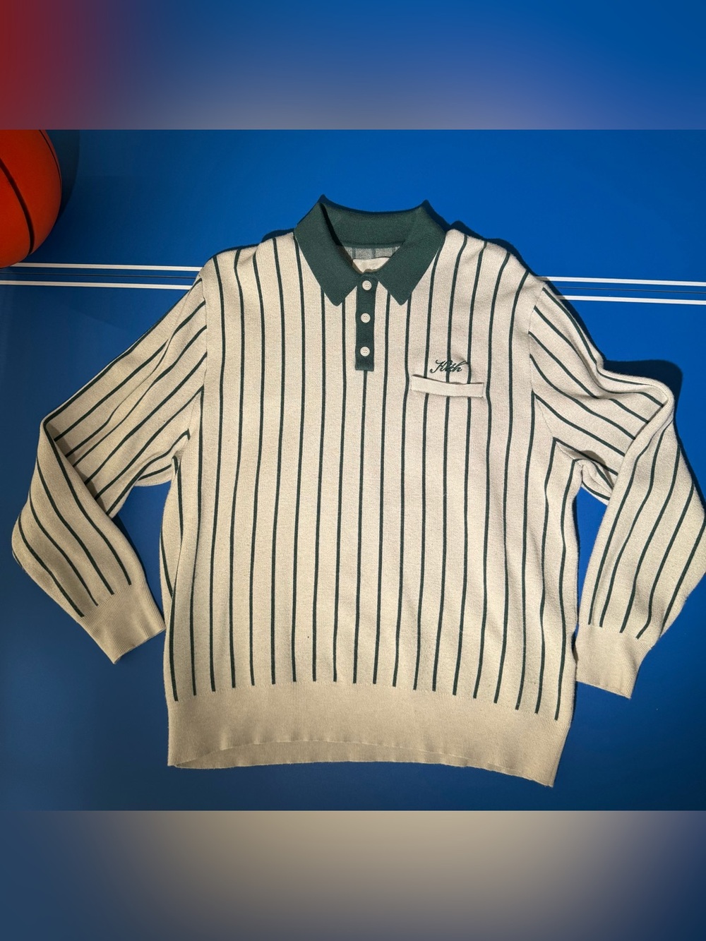 Kith Grey Green Pin Stripes Knit Polo